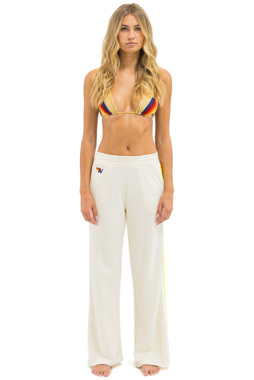 5 STRIPE WIDE LEG POCKET SWEATPANTS - VINTAGE WHITE WHITE NEON