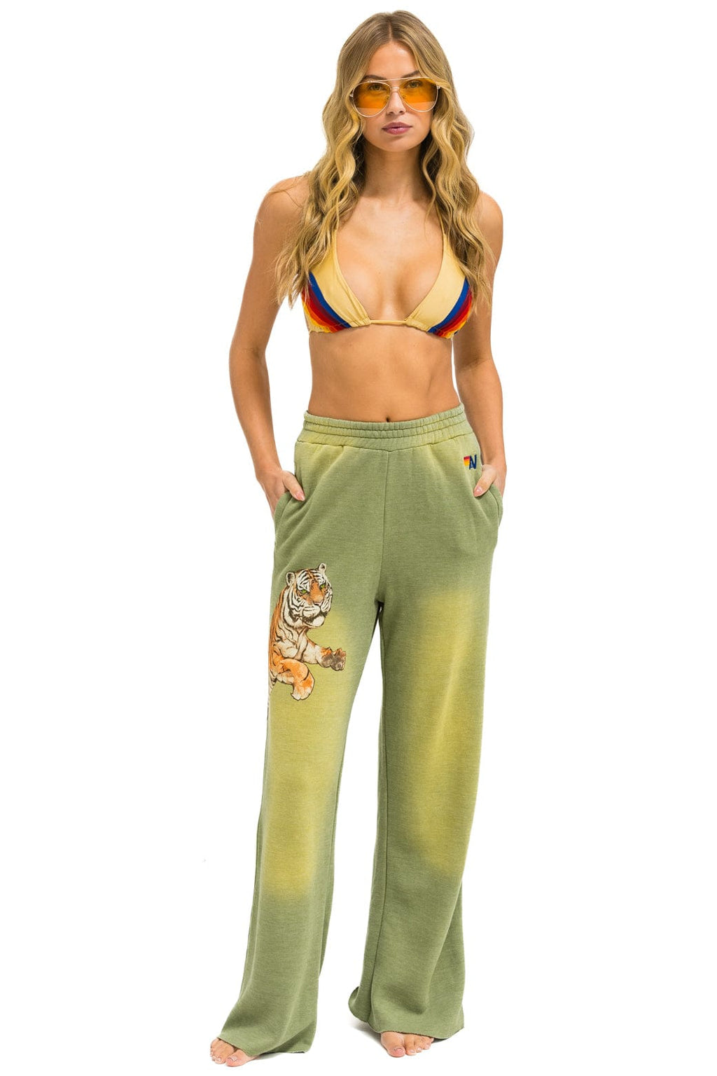 TIGER WIDE LEG POCKET SWEATPANTS - FADED ARMY