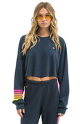 RUGBY STITCH CROPPED CREW SWEATSHIRT RELAXED - CHARCOAL NEON