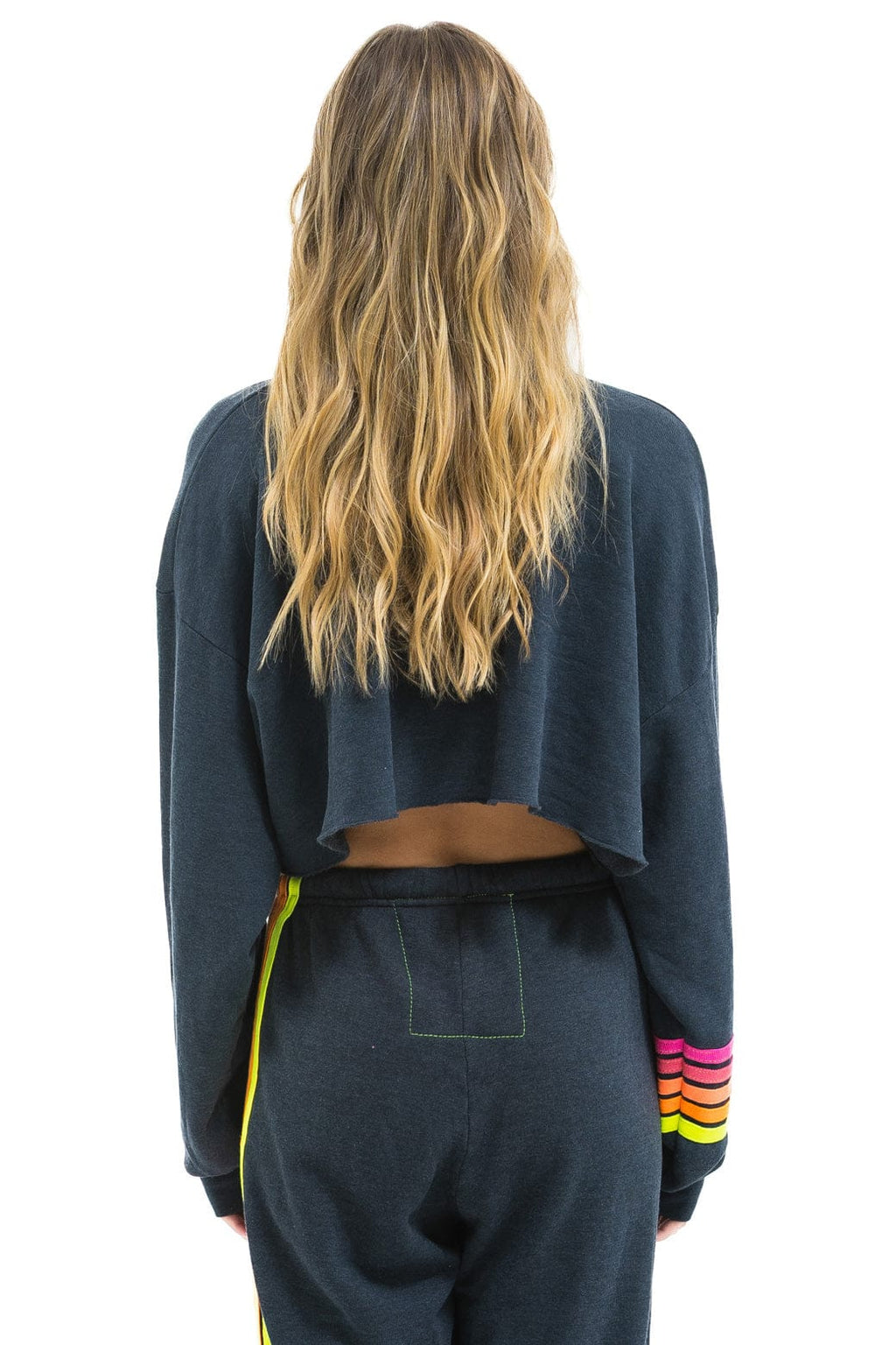 RUGBY STITCH CROPPED CREW SWEATSHIRT RELAXED - CHARCOAL NEON