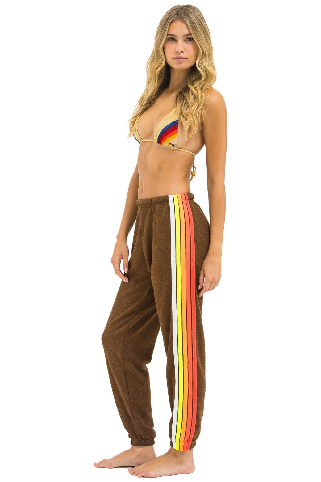 5 STRIPE SWEATPANTS - CHOCOLATE WHITE NEON