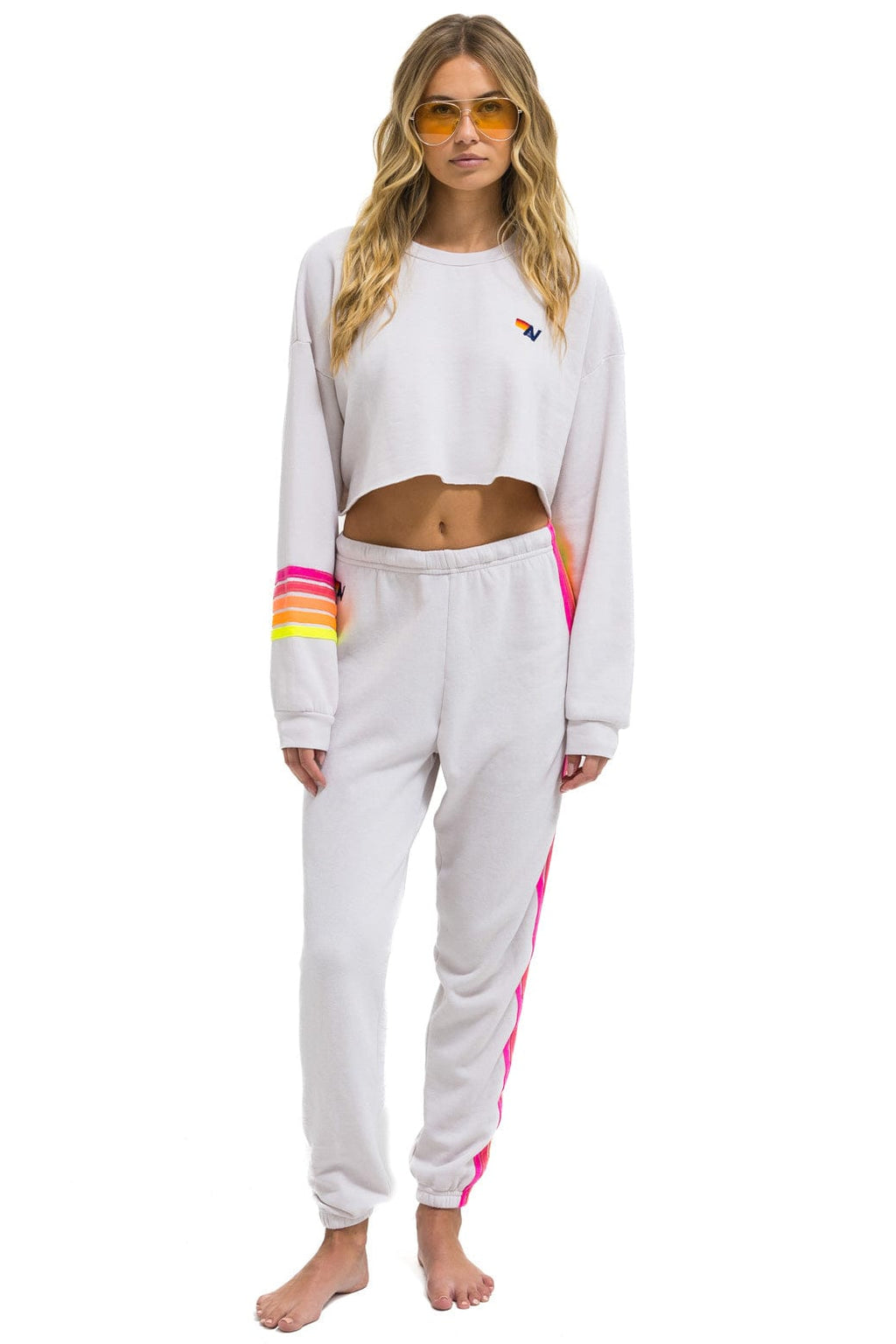 5 STRIPE SWEATPANTS - DOVE NEON