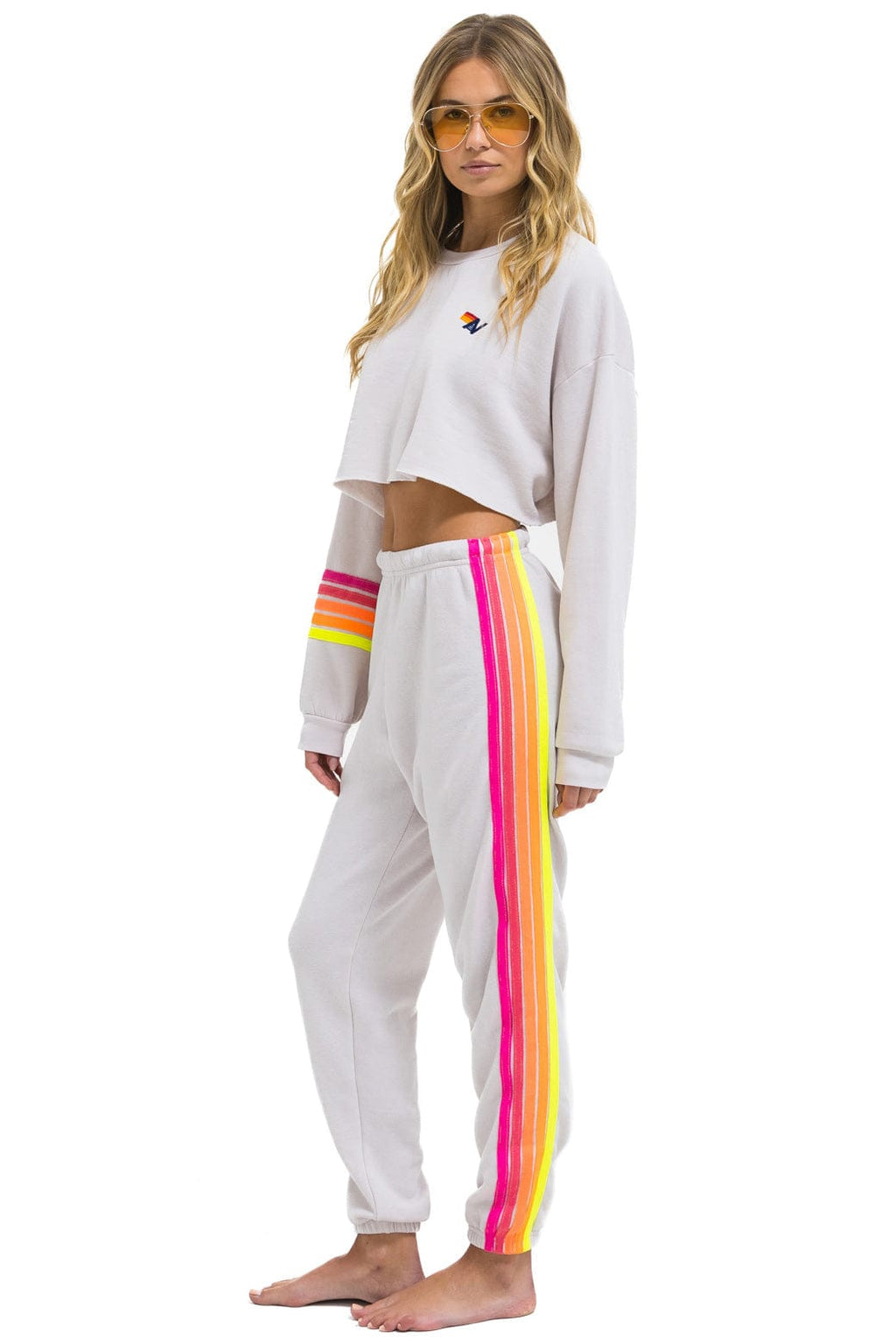 5 STRIPE SWEATPANTS - DOVE NEON