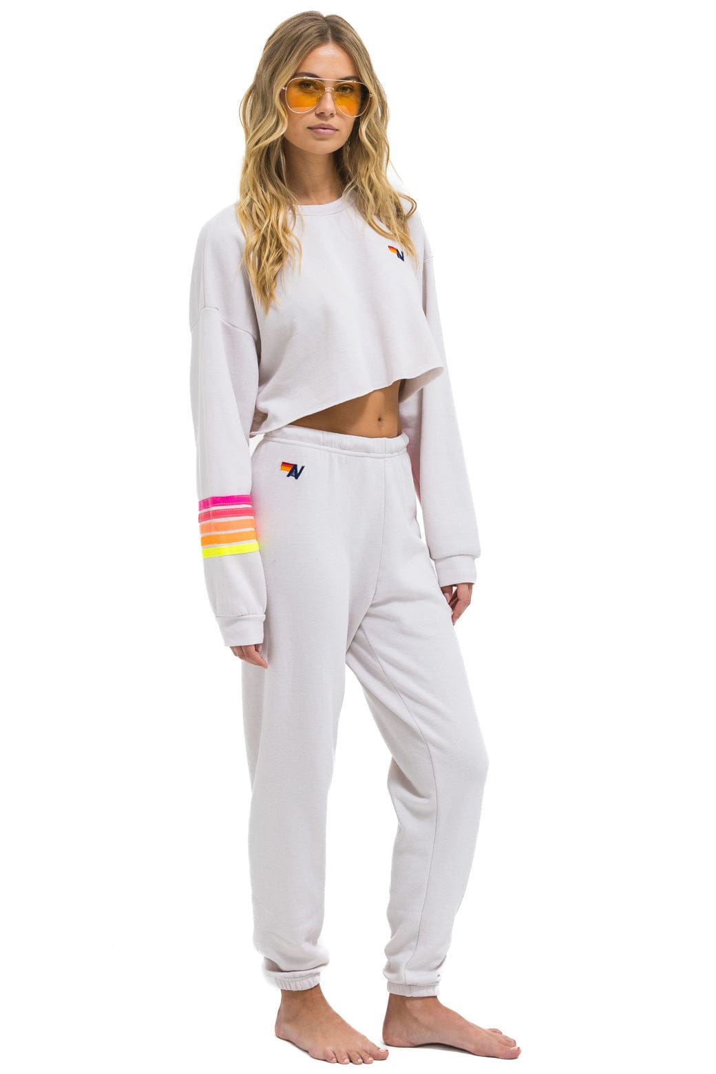 5 STRIPE SWEATPANTS - DOVE NEON