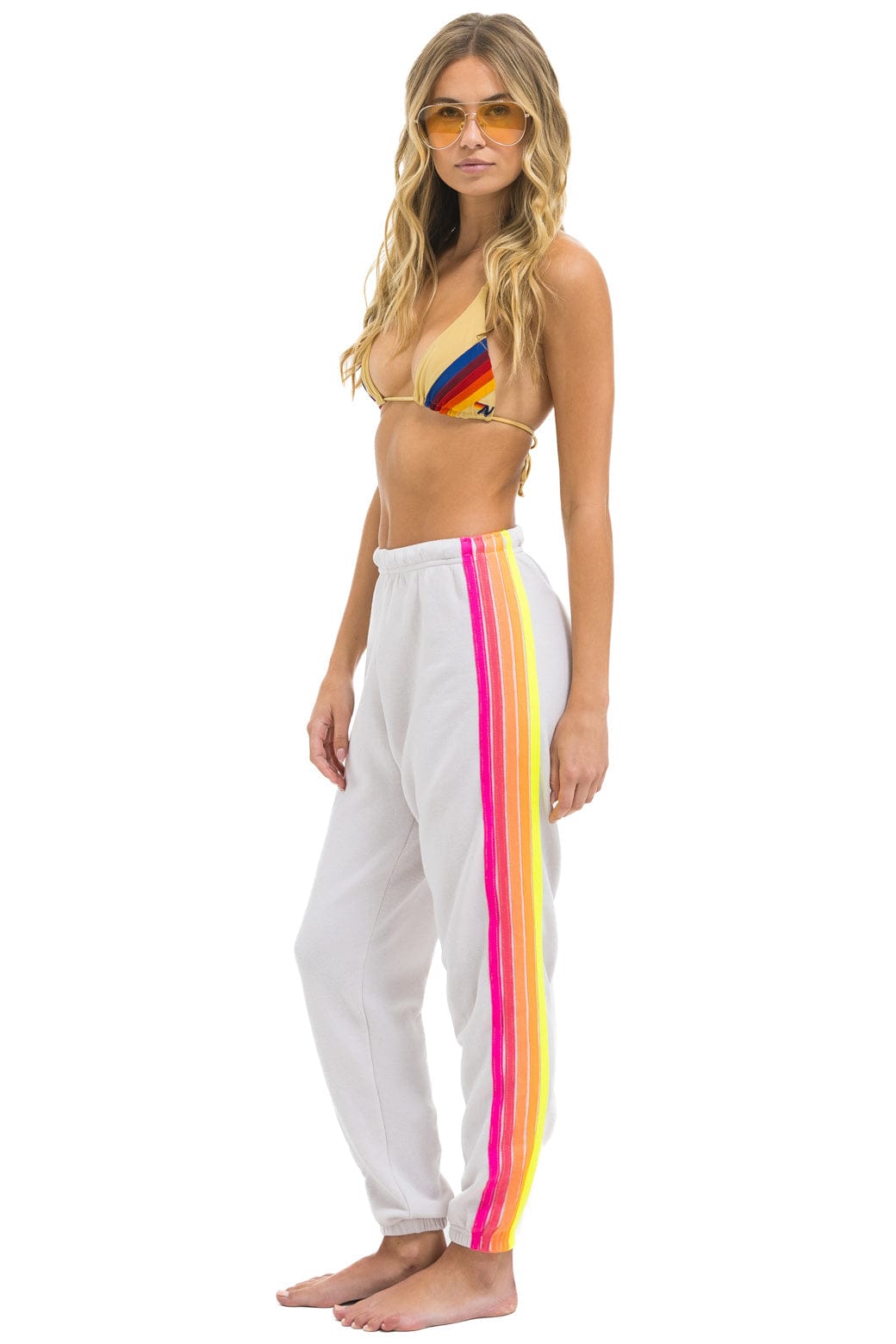 5 STRIPE SWEATPANTS - DOVE NEON