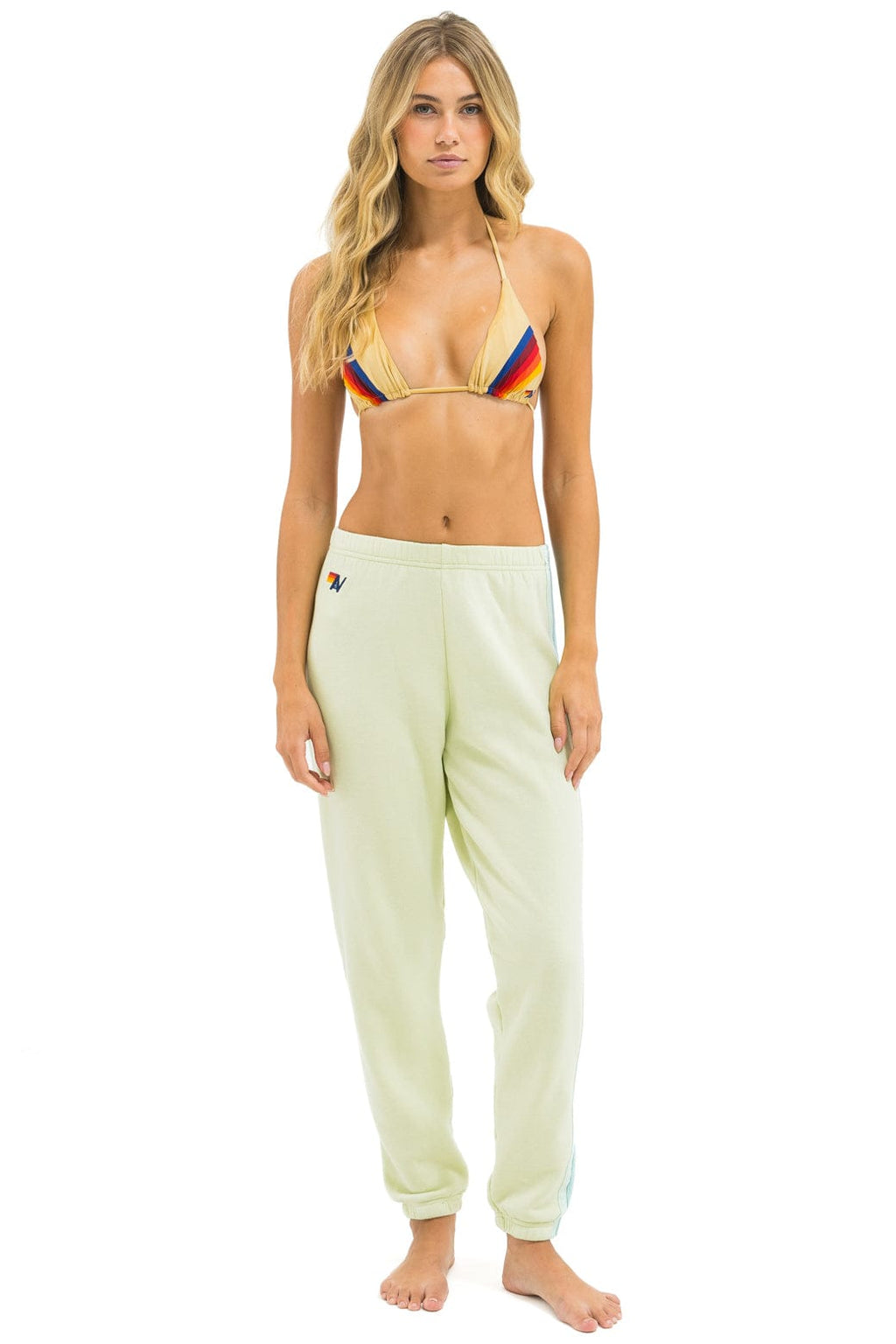 5 STRIPE SWEATPANTS - LIME CREAM SEAFOAM