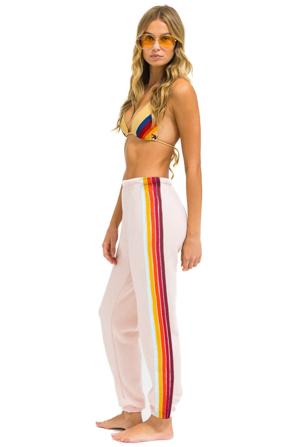 5 STRIPE SWEATPANTS - LIGHT PINK RAINBOW WHITE