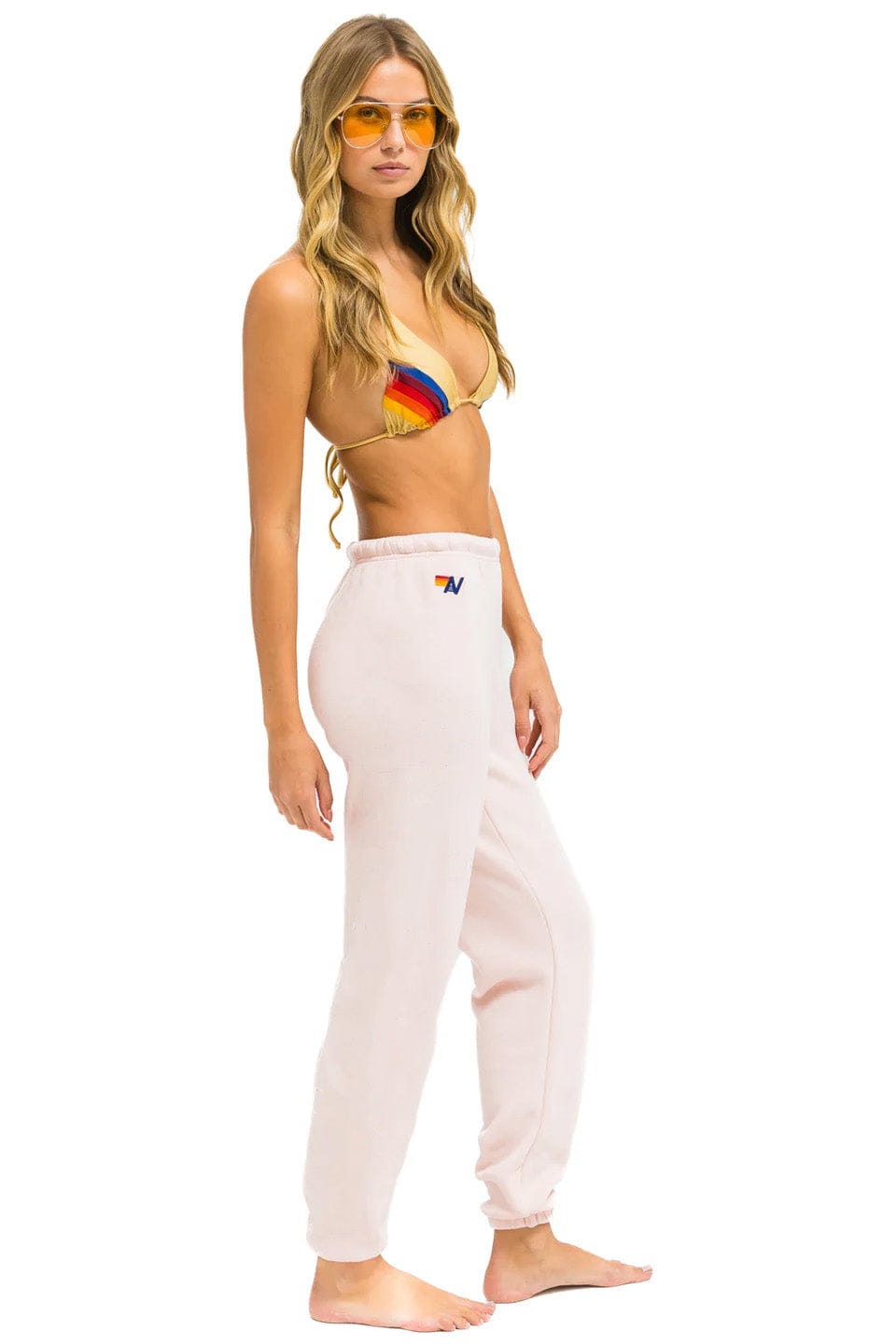 5 STRIPE SWEATPANTS - LIGHT PINK RAINBOW WHITE