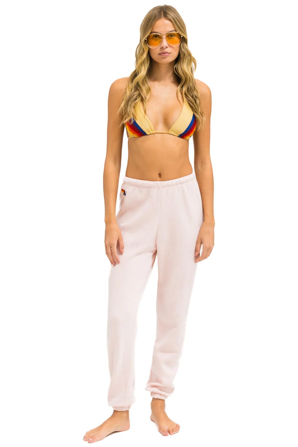 5 STRIPE SWEATPANTS - LIGHT PINK RAINBOW WHITE