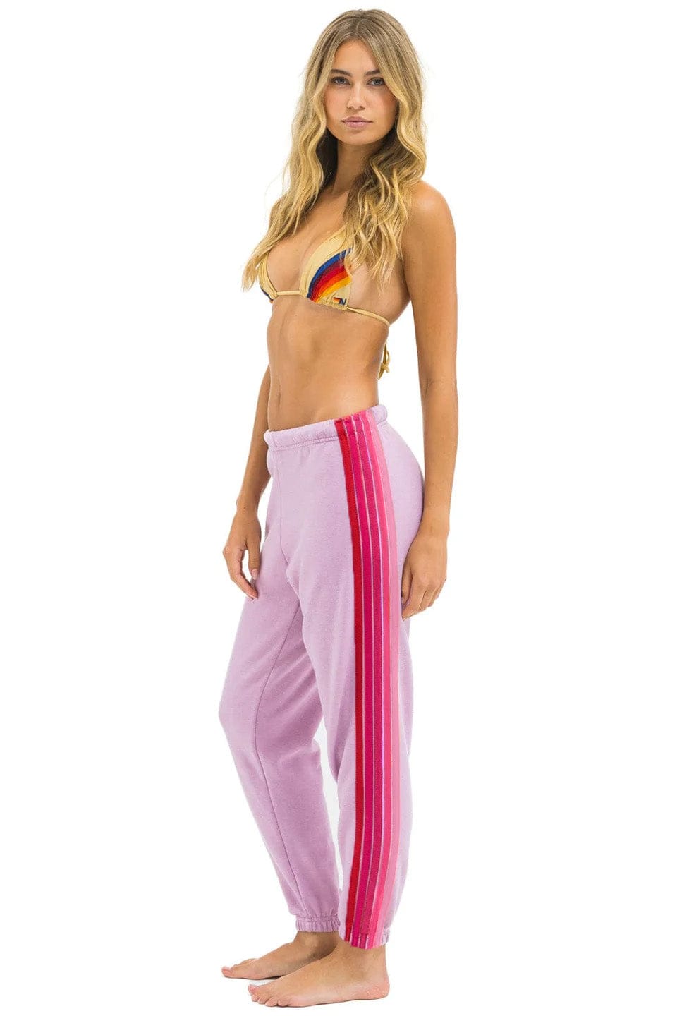 5 STRIPE SWEATPANTS - MAUVE PINK