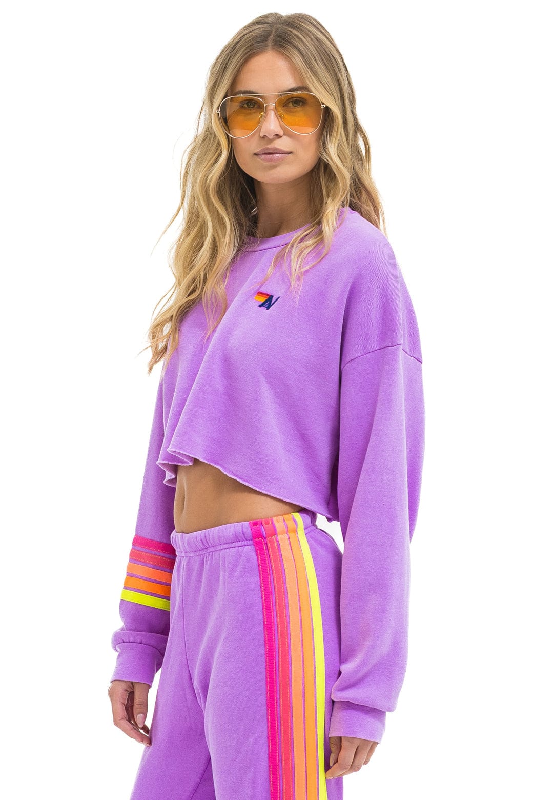 RUGBY STITCH CROPPED CREW SWEATSHIRT RELAXED - NEON PURPLE NEON