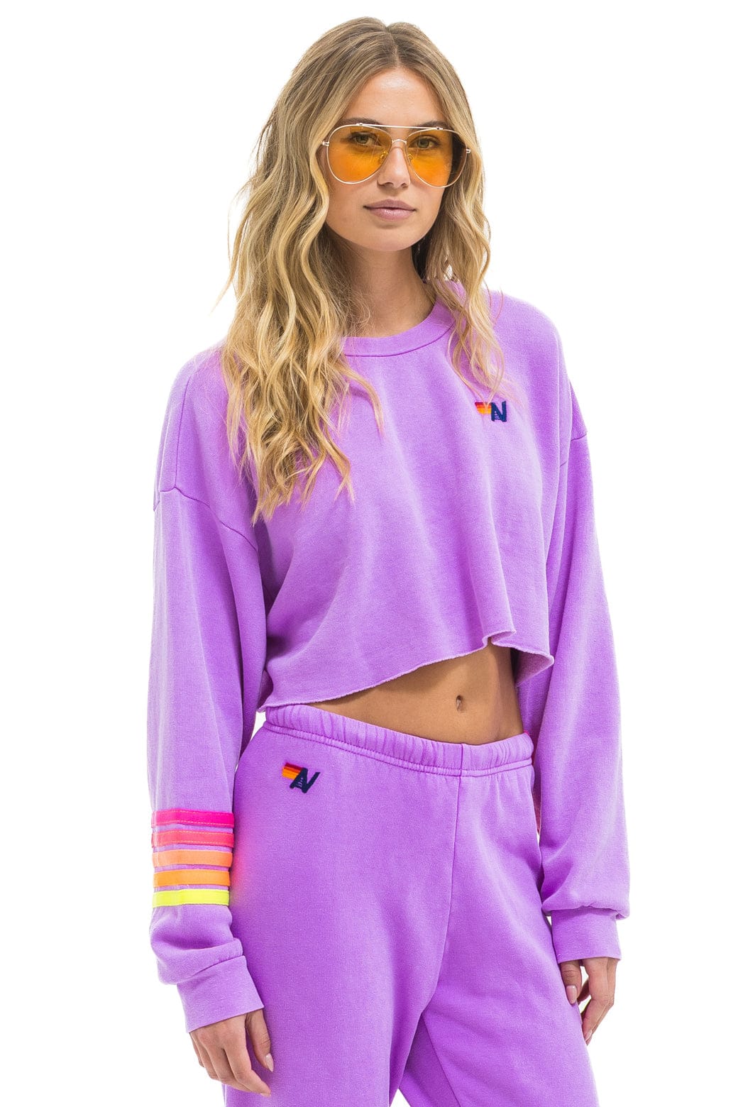 RUGBY STITCH CROPPED CREW SWEATSHIRT RELAXED - NEON PURPLE NEON