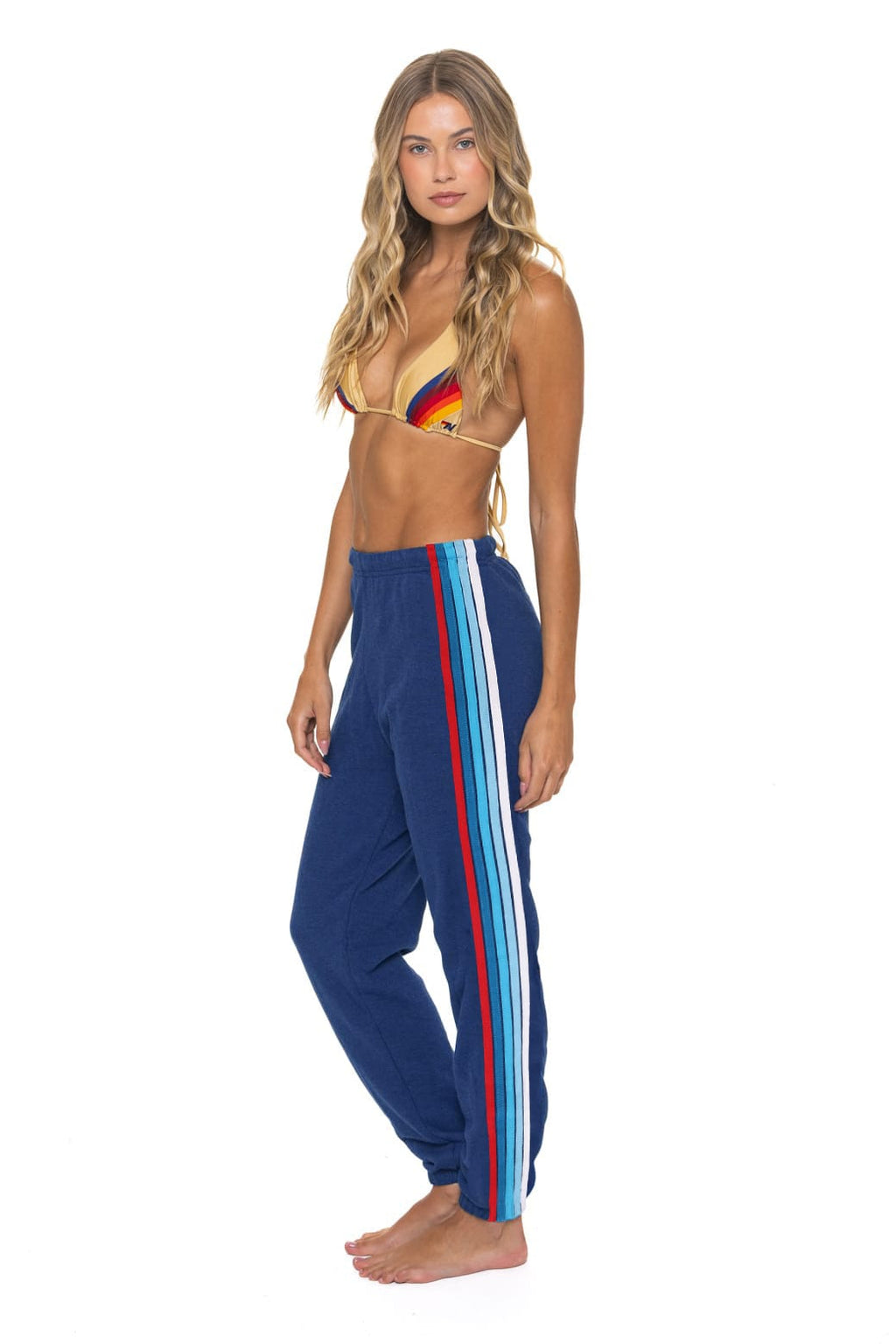 WOMENS 5 STRIPE AMERICA SWEATPANTS - ROYAL USA