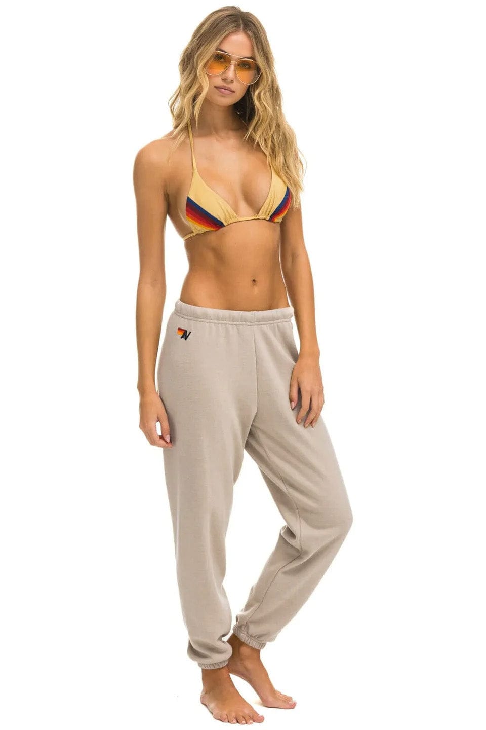 5 STRIPE SWEATPANTS - SAND RAINBOW WHITE