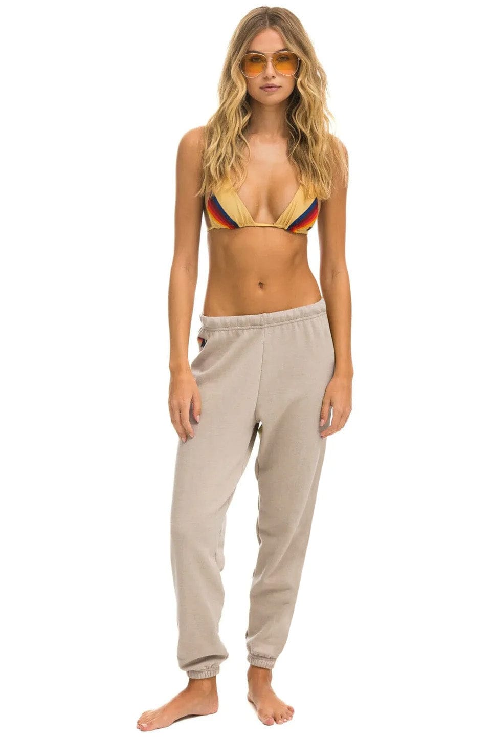 5 STRIPE SWEATPANTS - SAND RAINBOW WHITE