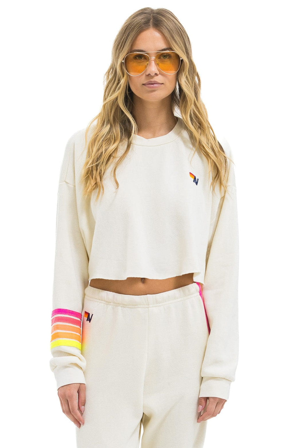 RUGBY STITCH CROPPED CREW SWEATSHIRT RELAXED - VINTAGE WHITE NEON