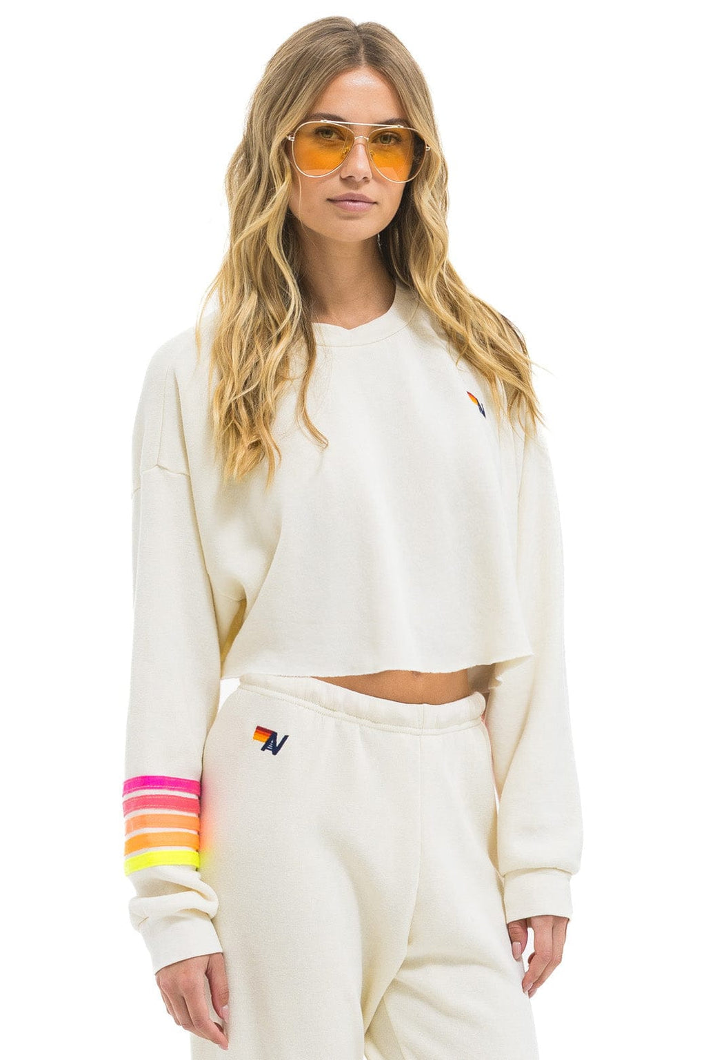RUGBY STITCH CROPPED CREW SWEATSHIRT RELAXED - VINTAGE WHITE NEON