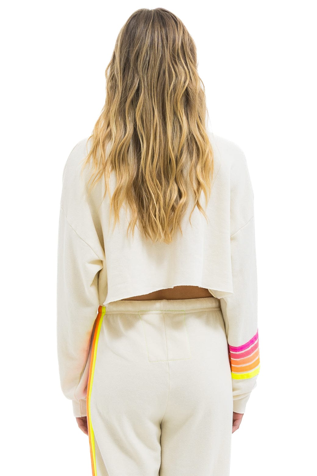 RUGBY STITCH CROPPED CREW SWEATSHIRT RELAXED - VINTAGE WHITE NEON
