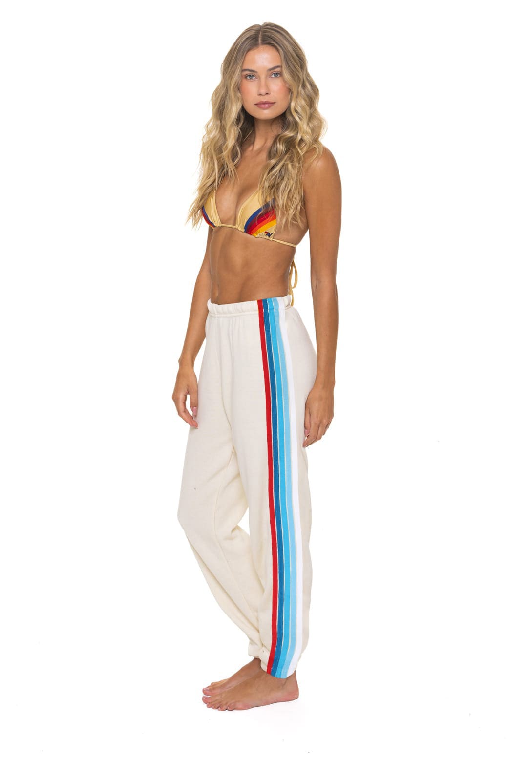 WOMENS 5 STRIPE AMERICA SWEATPANTS - VINTAGE WHITE USA