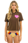 HEART PRINT BOYFRIEND TEE - CHOCOLATE NEON PINK