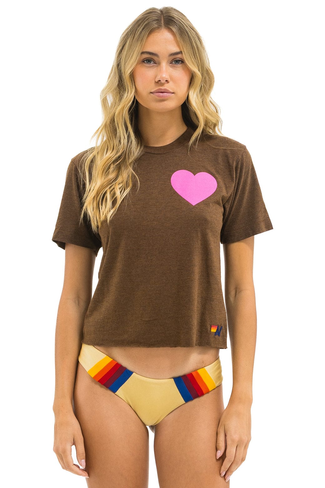 HEART PRINT BOYFRIEND TEE - CHOCOLATE NEON PINK