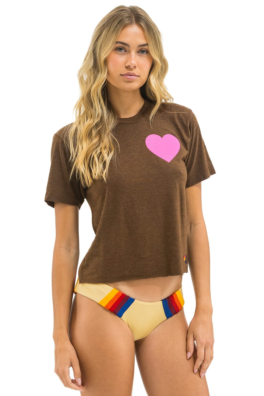 HEART PRINT BOYFRIEND TEE - CHOCOLATE NEON PINK
