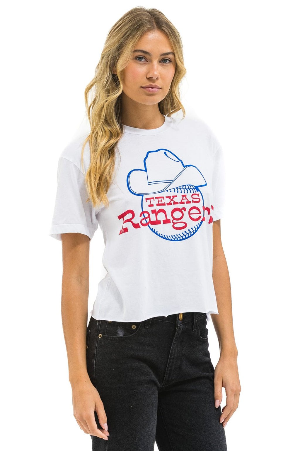 TEXAS RANGERS BOLT WOMENS BOYFRIEND TEE - WHITE
