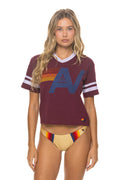 LOGO V-NECK JERSEY BOYFRIEND TEE - BURGUNDY WHITE