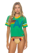 LOGO V-NECK JERSEY BOYFRIEND TEE - KELLY GREEN WHITE GOLD