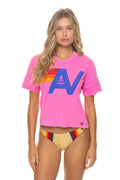 LOGO V-NECK JERSEY BOYFRIEND TEE - NEON PINK NEON PINK