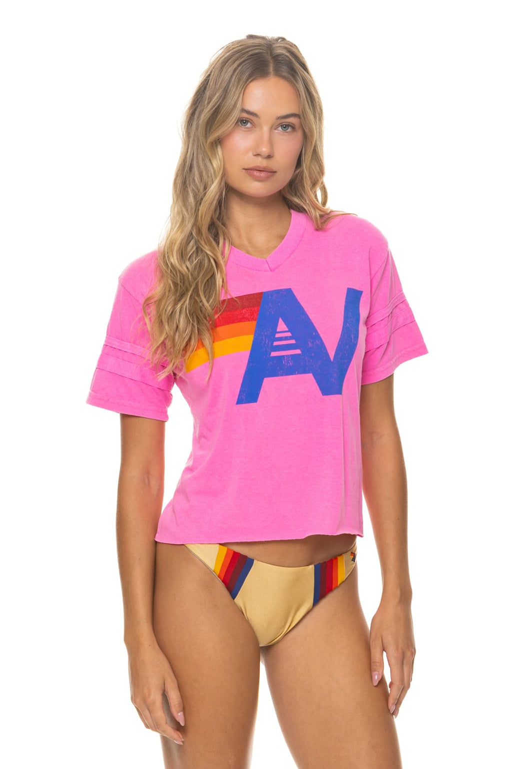 LOGO V-NECK JERSEY BOYFRIEND TEE - NEON PINK NEON PINK