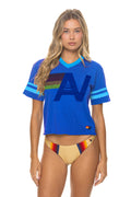 LOGO V-NECK JERSEY BOYFRIEND TEE - OCEAN NEON BLUE