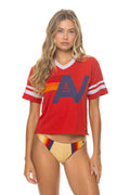 LOGO V-NECK JERSEY BOYFRIEND TEE - RED WHITE