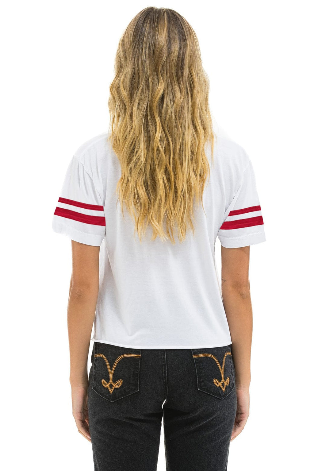 USA STAR VNECK JERSEY BOYFRIEND TEE - WHITE RED