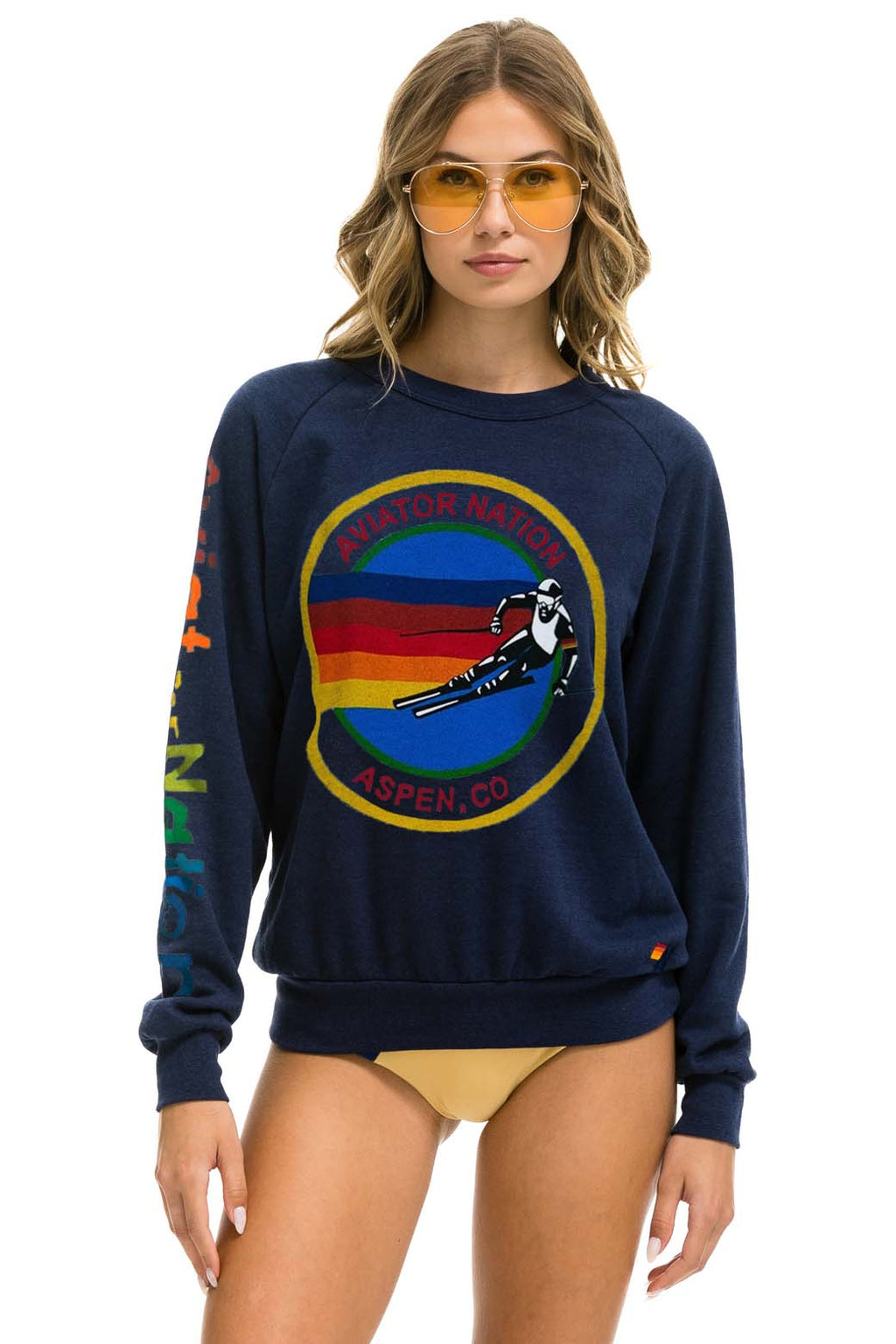 AVIATOR NATION ASPEN CREW SWEATSHIRT - NAVY