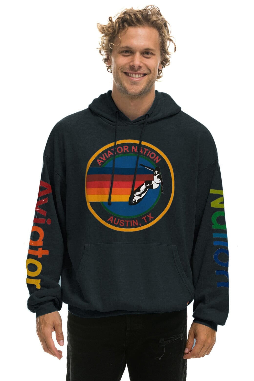 AVIATOR NATION AUSTIN RELAXED PULLOVER HOODIE - CHARCOAL