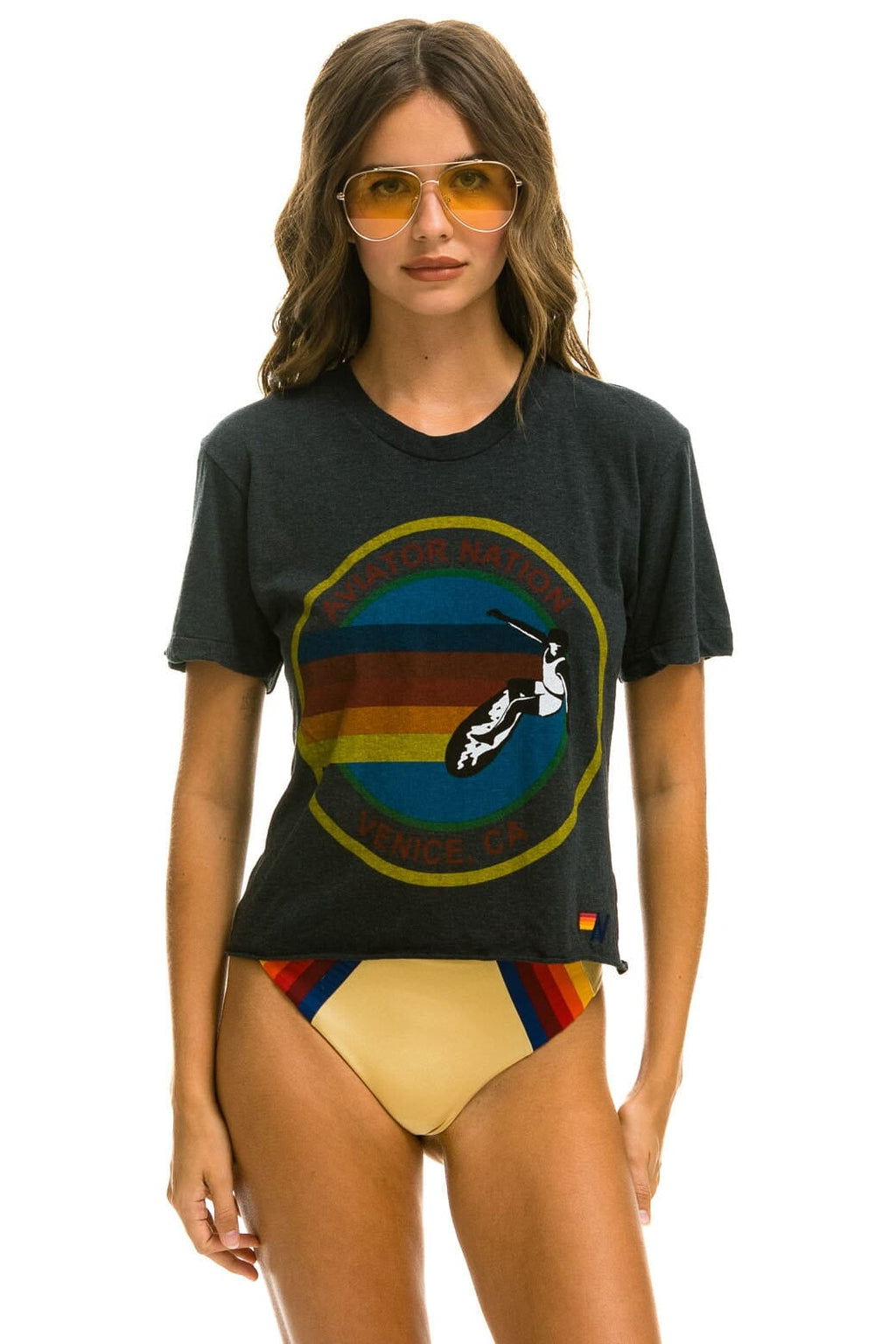 AVIATOR NATION LAS VEGAS BOYFRIEND TEE - CHARCOAL