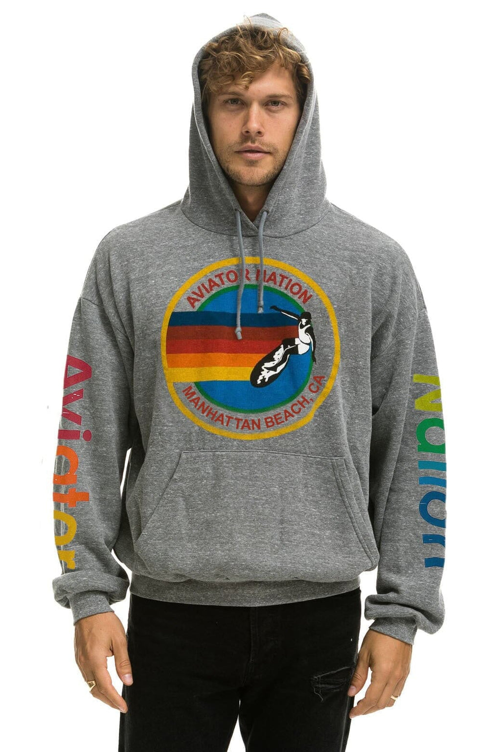 AVIATOR NATION MANHATTAN BEACH RELAXED PULLOVER HOODIE - HEATHER GREY