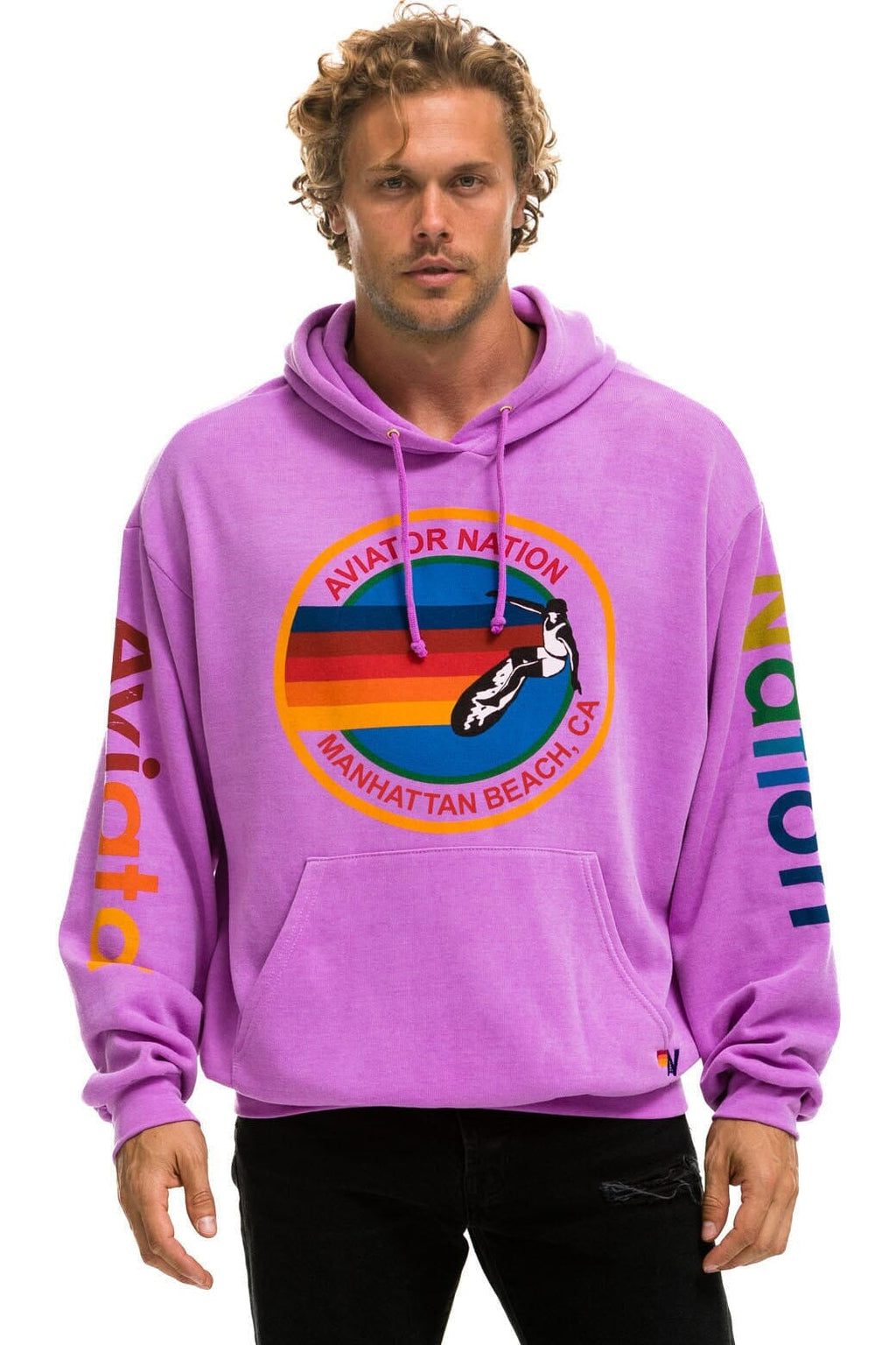 AVIATOR NATION MANHATTAN BEACH RELAXED PULLOVER HOODIE - NEON PURPLE