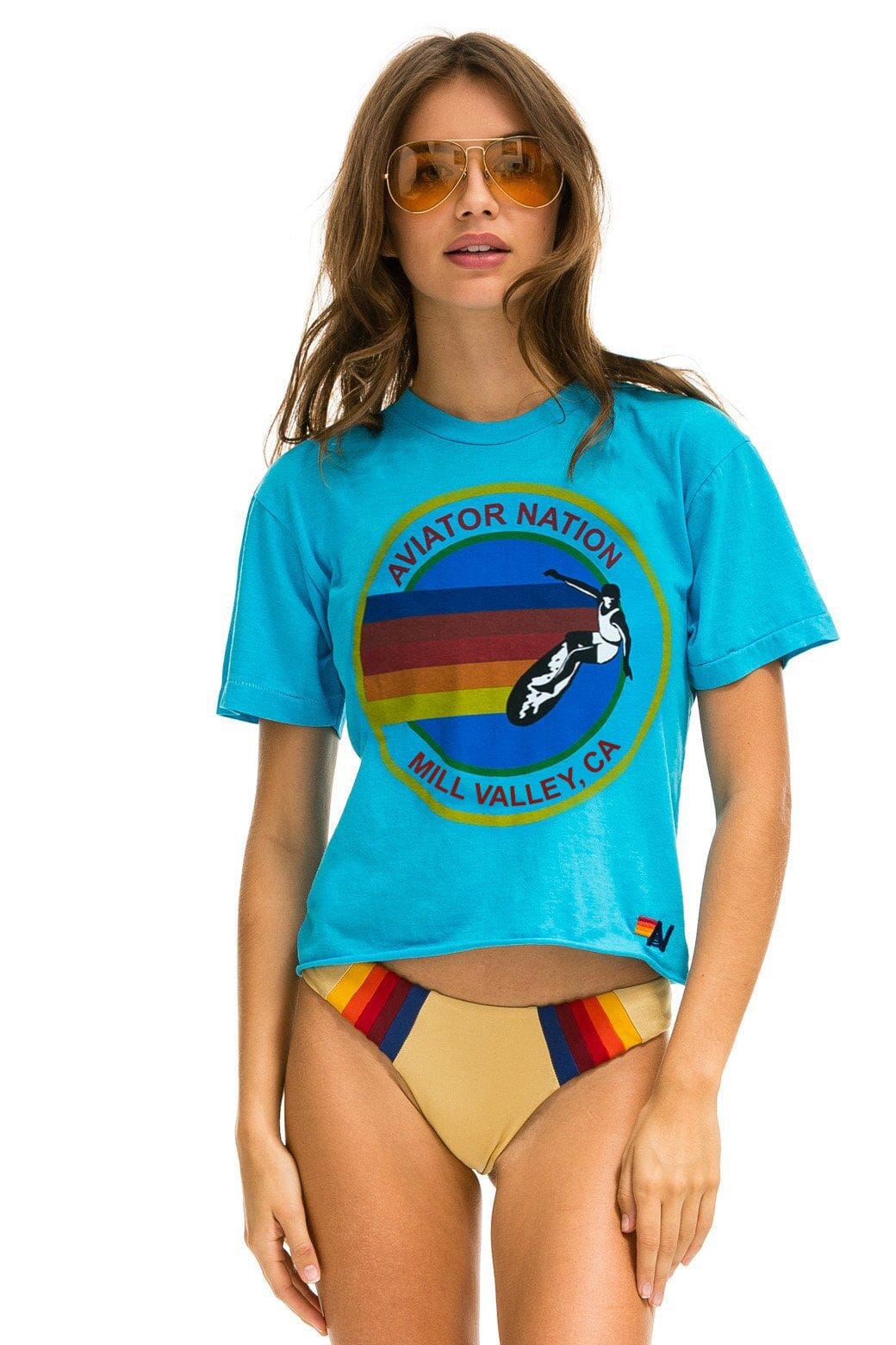 AVIATOR NATION MILL VALLEY BOYFRIEND TEE - NEON BLUE