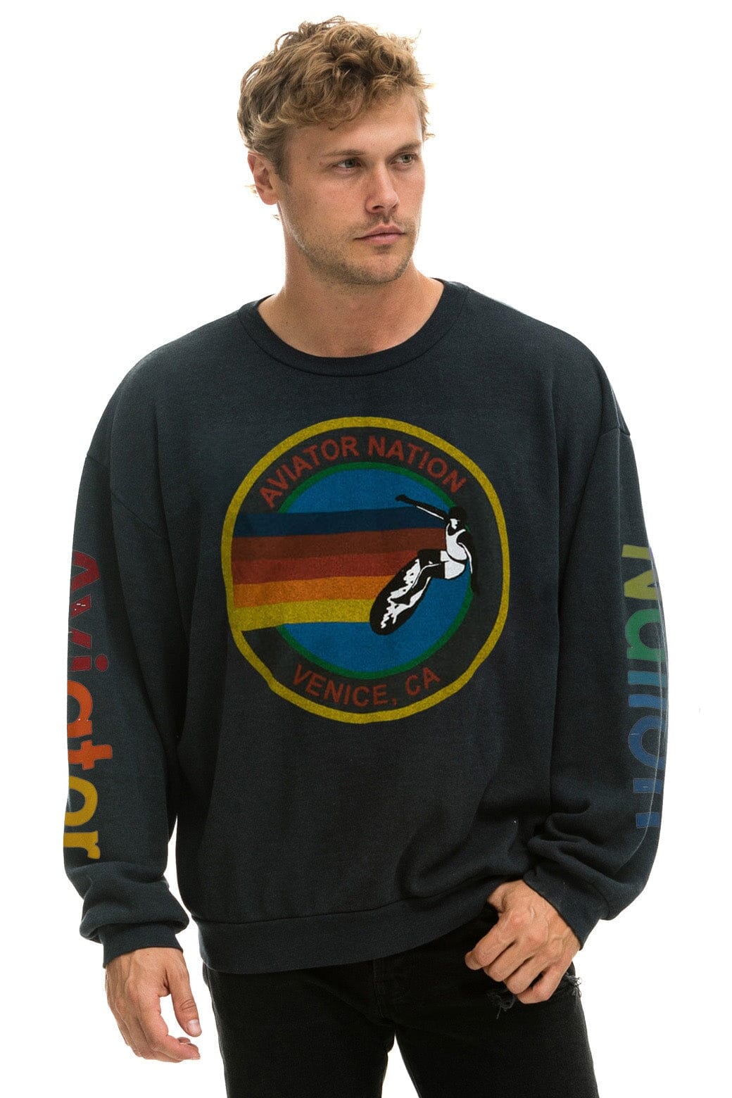 AVIATOR NATION RELAXED VENICE CREW SWEATSHIRT - CHARCOAL