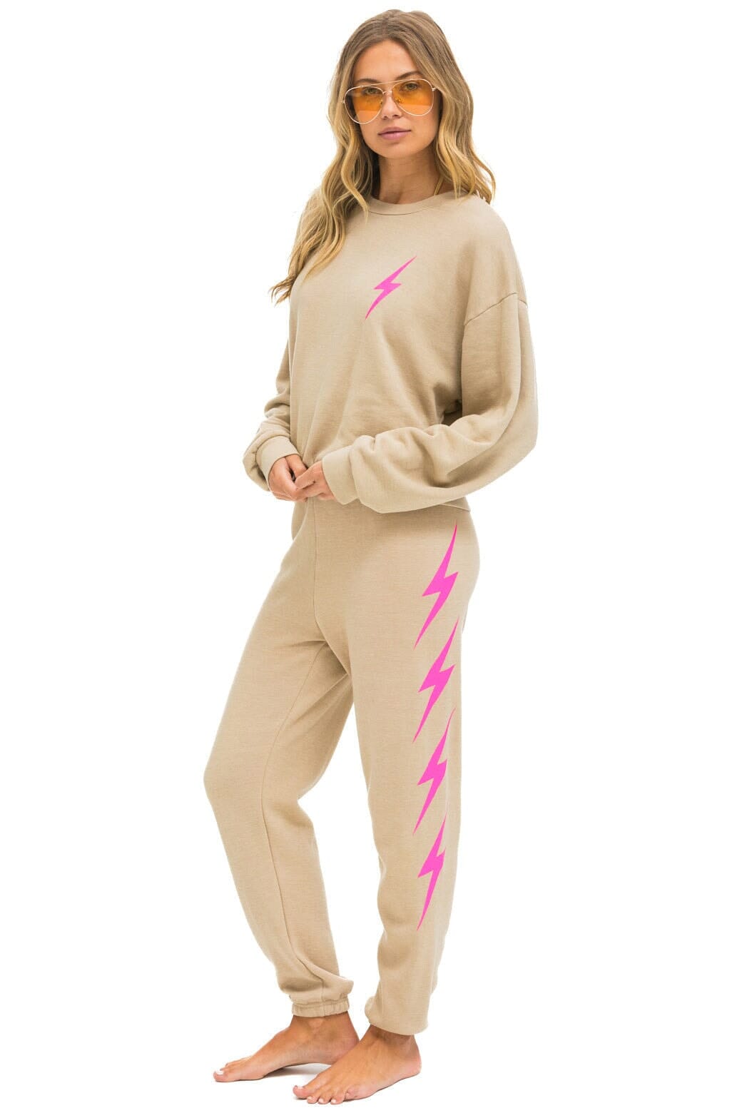 BOLT 2 RELAXED CREW SWEATSHIRT - SAND NEON PINK