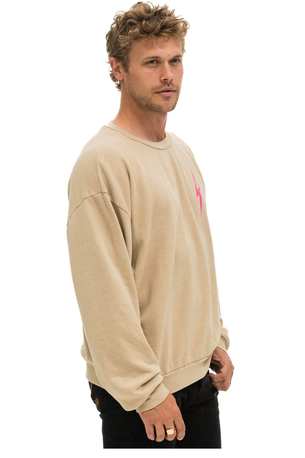 BOLT 2 RELAXED CREW SWEATSHIRT - SAND NEON PINK