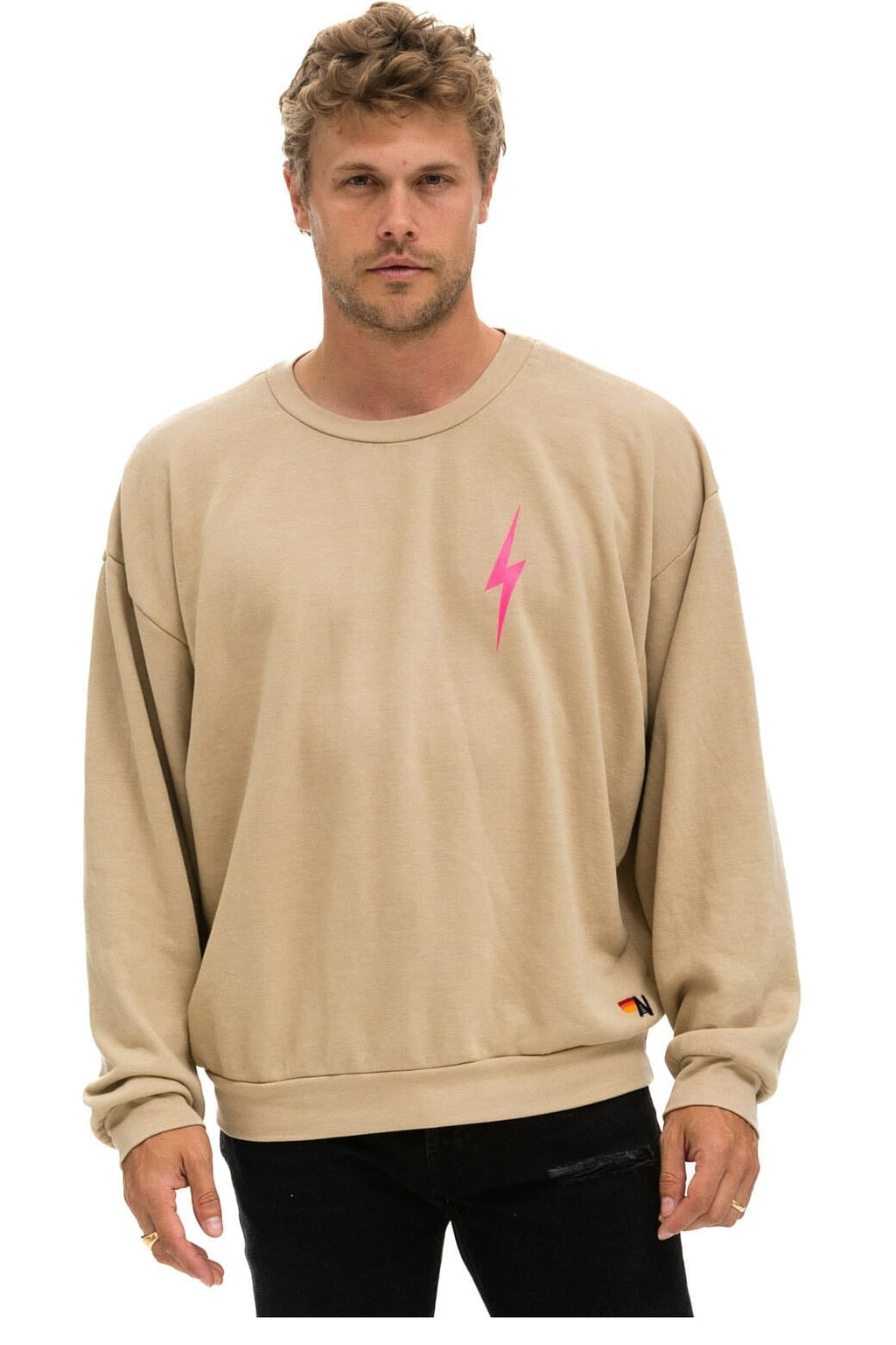 BOLT 2 RELAXED CREW SWEATSHIRT - SAND NEON PINK