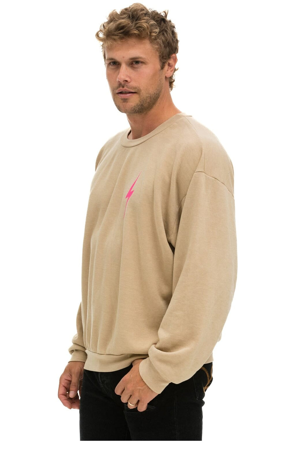 BOLT 2 RELAXED CREW SWEATSHIRT - SAND NEON PINK