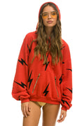 BOLT STITCH REPEAT RELAXED PULLOVER HOODIE WITH POCKET ZIPPERS - RED BLACK