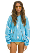 BOLT STITCH REPEAT RELAXED PULLOVER HOODIE WITH POCKET ZIPPERS - SKY WHITE