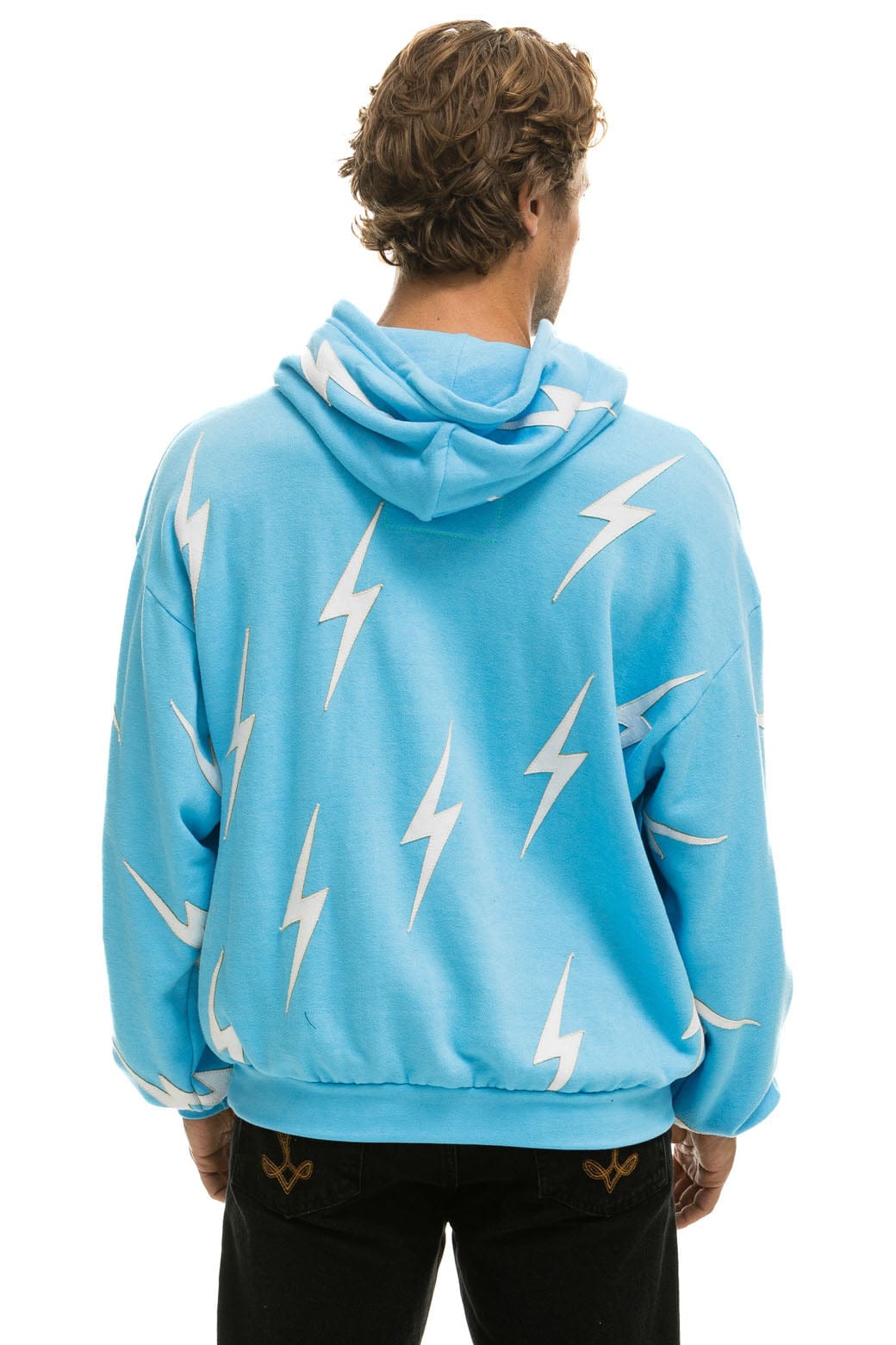 BOLT STITCH REPEAT RELAXED PULLOVER HOODIE WITH POCKET ZIPPERS - SKY WHITE