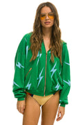 BOLT STITCH REPEAT RELAXED ZIP HOODIE WITH POCKET ZIPPERS - KELLY GREEN BLUE