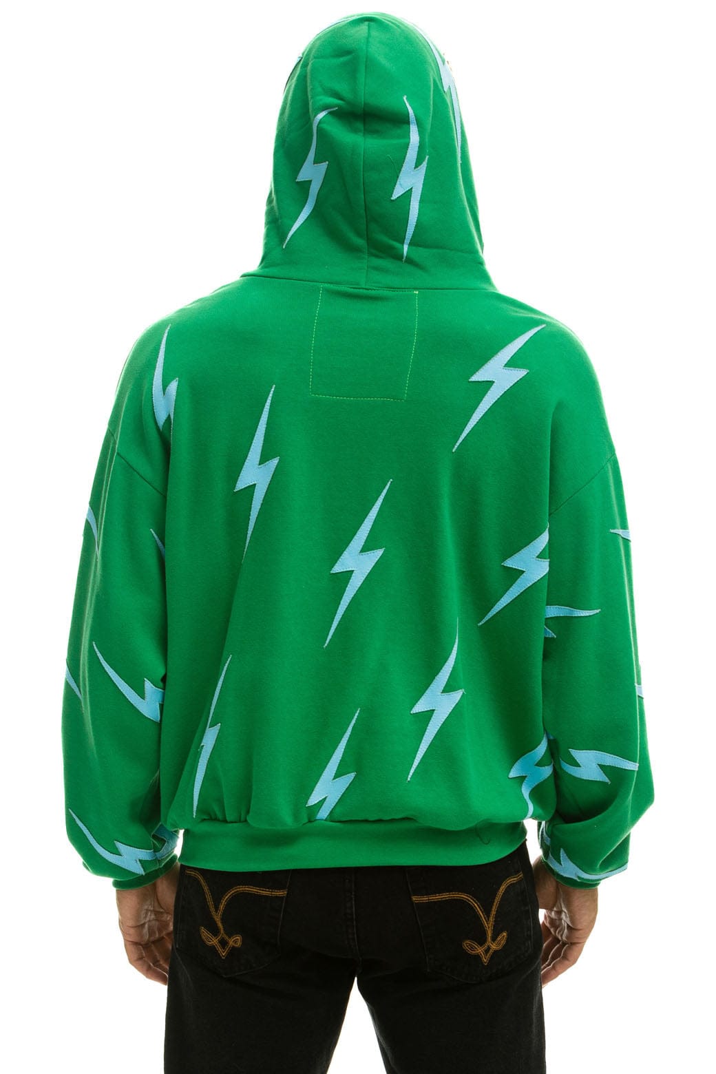 BOLT STITCH REPEAT RELAXED ZIP HOODIE WITH POCKET ZIPPERS - KELLY GREEN BLUE